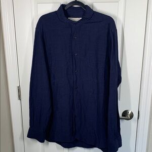 Haversack navy blue linen blend button down shirt size XL